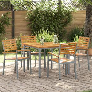 vidaXL Tuinstoelen 4 st massief acaciahout en staal grijs