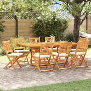 vidaXL Tuinstoelen 8 st inklapbaar witte kussens massief acaciahout