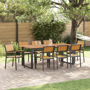 vidaXL Tuinstoelen 8 st stapelbaar staal en massief acaciahout zwart
