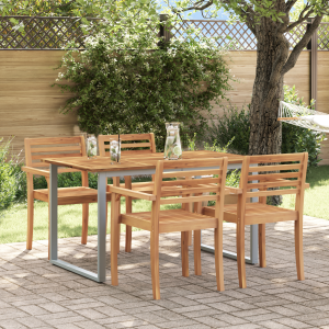 vidaXL Tuintafel 140x80x75 cm staal en massief acaciahout grijs
