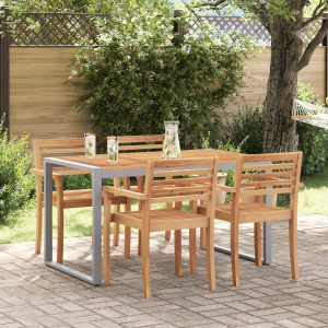 vidaXL Tuintafel 140x80x75 cm staal en massief acaciahout grijs