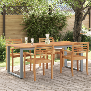 vidaXL Tuintafel 200x90x75 cm staal en massief acaciahout grijs