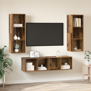 vidaXL TV-kast set 3 pcs Oud hout 37 x 37 x 142.5 cm Bewerkt hout
