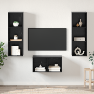 vidaXL TV-kast set met plank Zwart eiken 37 x 37 x 107 cm Bewerkt hout
