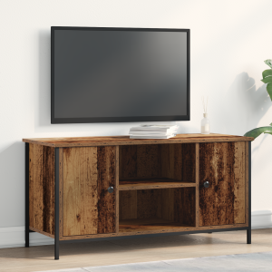 vidaXL Tv-meubel 100x40x50 cm bewerkt hout en staal oud houtkleurig