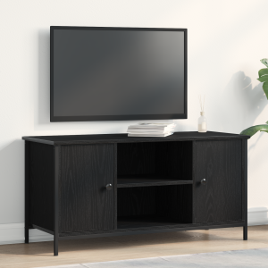 vidaXL Tv-meubel 100x40x50 cm bewerkt hout en staal zwart eikenkleurig