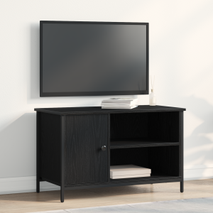 vidaXL Tv-meubel 80x40x50 cm bewerkt hout en staal zwart eikenkleurig