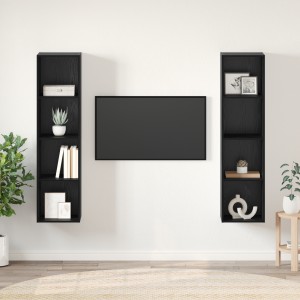 vidaXL Tv-meubelset 2 pcs Zwart 37 x 37 x 142.5 cm Bewerkt hout