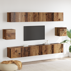 vidaXL Tv-meubelset met plank 6 pcs Oud hout 100 x 30 x 30 cm Hout