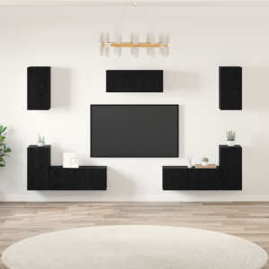 vidaXL Tv-meubelset met plank Anders met opslag met de deur 7 pcs Zwart eiken Bewerkt hout