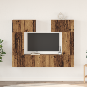 vidaXL Tv-meubelset met plank met opslag met de deur 6 pcs Oud hout 80 x 30 x 30 cm
