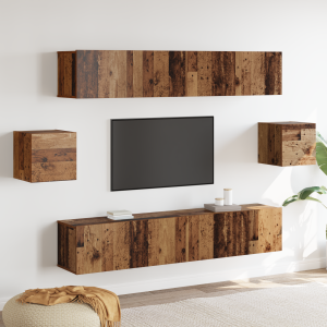 vidaXL Tv-meubelset met plank Wandgemonteerd Anders met opslag met de deur 6 pcs Oud hout 80 x 30 x 30 cm Hout
