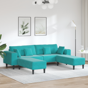 vidaXL Velours Bank met kussen met kussen 3 pcs Turquoise 208 cm Fluweel