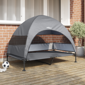 vidaXL Verhoogd Hondenbed met Afneembaar Dak Lichtgrijs XL Staal