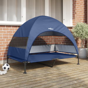 vidaXL Verhoogd hondenbed met afneembaar dak - Marineblauw - XL - Staal