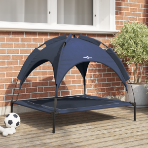 vidaXL Verhoogd Hondenbed met Verwijderbaar Dak Marineblauw L Staal