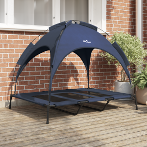 vidaXL Verhoogd Hondenbed met Verwijderbaar Dak Marineblauw XL Staal