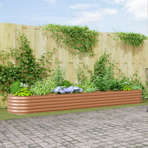 vidaXL Verhoogd Tuinbed Bruin met Houten Uiterlijk 400x80x44 cm Staal