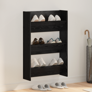 vidaXL Wand Schoenenkasten Zwart eiken 60 x 18 x 60 cm Bewerkt hout