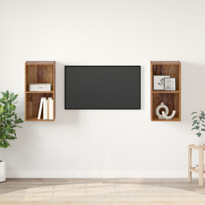 vidaXL Wand TV Kast 2 pcs Oude hout 37 x 37 x 72 cm Bewerkt hout