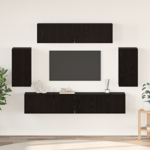 vidaXL Wand TV Kast met opslag met de deur 6 pcs Zwart eiken Bewerkt hout