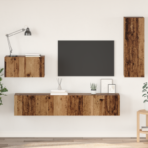 vidaXL Wand TV Kast met plank Anders met opslag met de deur 4 pcs Oude hout Medium Engineered hout
