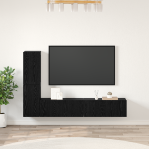vidaXL Wand TV Kast met plank met opslag met de deur 4 pcs Zwart eiken Bewerkt hout
