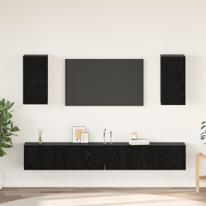 vidaXL Wand TV Kast met plank met opslag met de deur 6 pcs Zwart eiken Bewerkt hout