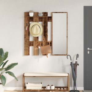 vidaXL Wandgemonteerde kapstok met opslag met spiegel Oude hout 100 x 10 x 100 cm