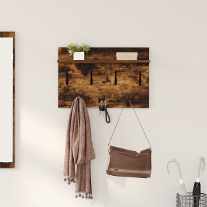 vidaXL Wandgemonteerde kapstok met plank Gerookt eiken 60 x 40 x 12 cm