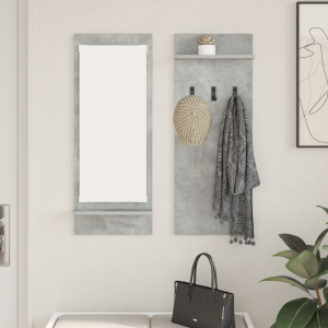 vidaXL Wandgemonteerde kapstok met plank met opslag met spiegel Beton grijs 70 x 10 x 90 cm