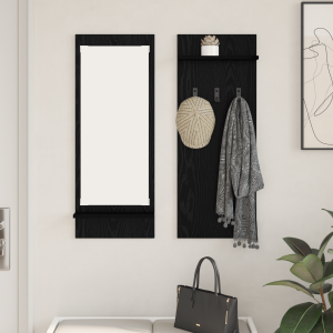 vidaXL Wandgemonteerde kapstok met plank met opslag met spiegel Zwart eiken 70 x 10 x 90 cm