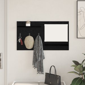 vidaXL Wandgemonteerde kapstok met plank met opslag met spiegel Zwart eiken 90 x 10 x 50 cm