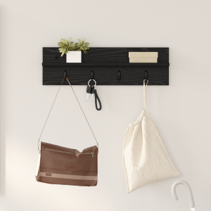 vidaXL Wandgemonteerde kapstok met plank Zwart eiken 60 x 10.5 x 18 cm