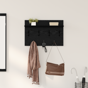 vidaXL Wandgemonteerde kapstok met plank Zwart eiken 60 x 40 x 12 cm