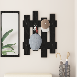 vidaXL Wandgemonteerde kapstok Zwart eiken 60 x 3 x 82 cm Bewerkt hout