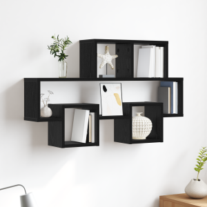 vidaXL Wandplank met plank met opslag Zwart eiken 82 x 15 x 51 cm Bewerkt hout