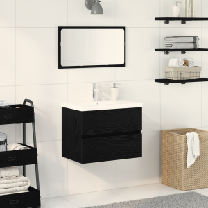 vidaXL Waskast met ingebouwde wastafel Zwart eiken Engineered hout