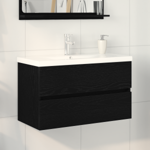 vidaXL Wastafelkast met Ingebouwde Wastafel Zwart Eiken Engineered Hout