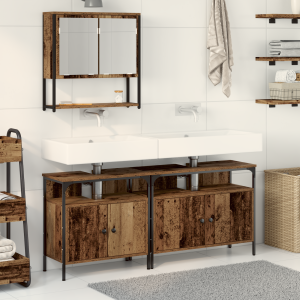 vidaXL Badkamermeubelset met plank met opslag 3 pcs Bruin Bewerkt hout