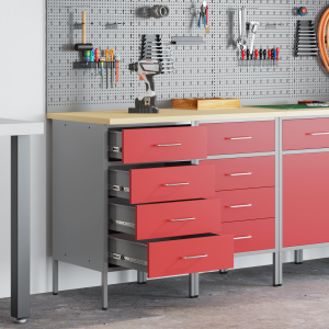 vidaXL Werkkasten 2 st bewerkt hout en staal rood en grijs