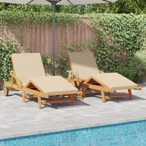 vidaXL Zonnebanken 2 stuks met Kussens en Tafel Beige Massief Acaciahout