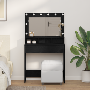 vidaXL Zwarte Eiken Kaptafel met LED Verlichting 79x41x135 cm