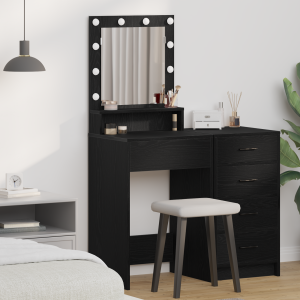 vidaXL Zwarte Eiken Make-Up Tafel met LED Verlichting - 50x41x135 cm