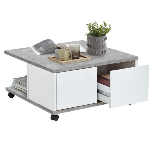 Vierkant salontafel Twin 70x70 breed in grijs beton met wit
