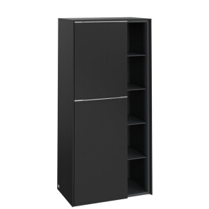 Villeroy & Boch Subway 3.0 Badkamerkast - 60x35x120cm - 2 linksdraaiende softclose deuren - 5 open vakken - aluminium glanzende greep - spaanplaat - volcano black c59800vl