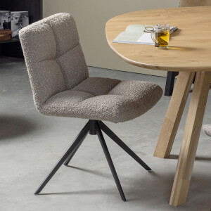 WOOOD Draaibare Eetkamerstoel 'Vinny' Bouclé, kleur Zand