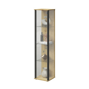 Vitrinekast Bora 1 Deurs 170 cm hoog in artisan eiken en matera