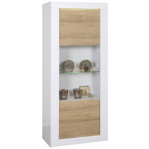Vitrinekast Karma 190 cm hoog - hoogglans wit met eiken