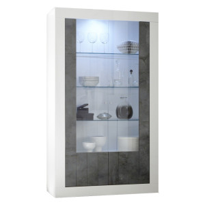Vitrinekast Urbino 190 cm hoog in hoogglans wit met oxid